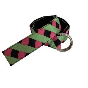 Vintage 80s Womens Grosgrain Ribbon Belt Criss Cross Double D-Rings Colorful NEW